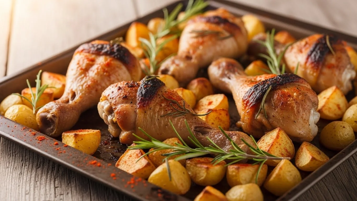 Pieczone pałki z kurczaka z ziemniakami