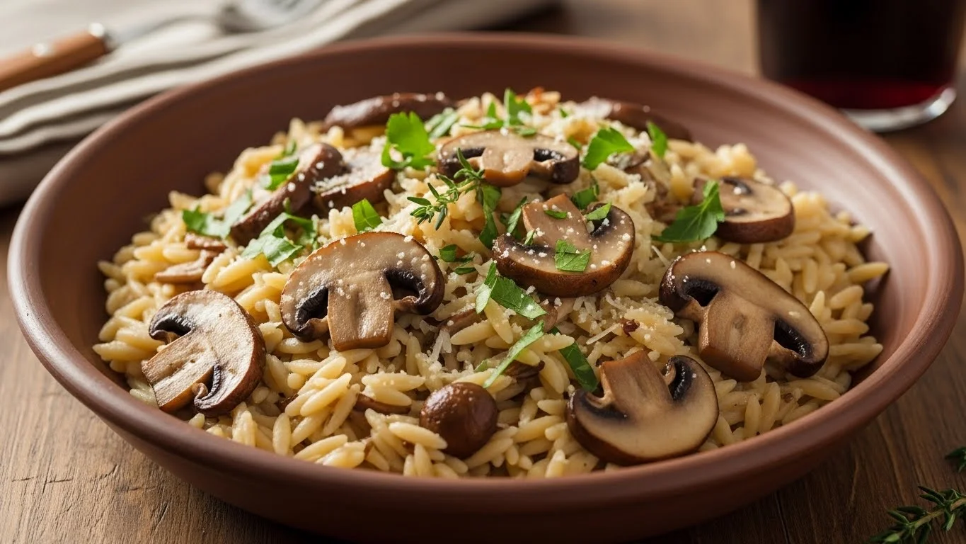 Makaron orzo z pieczarkami